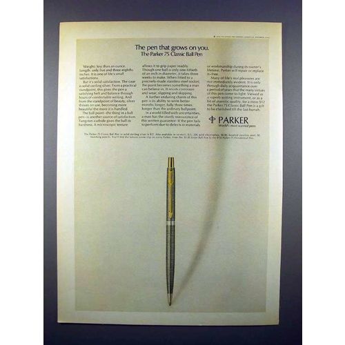 1972 Parker 75 Classic Ball Pen Ad - Grows On You!