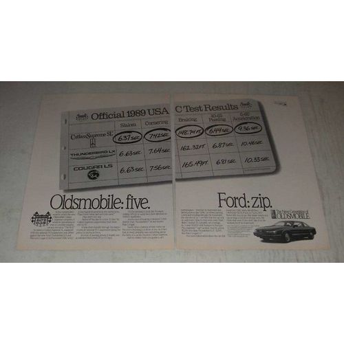 1989 Oldsmobile Supreme SL Car Ad - Oldsmobile: five. Ford: zip