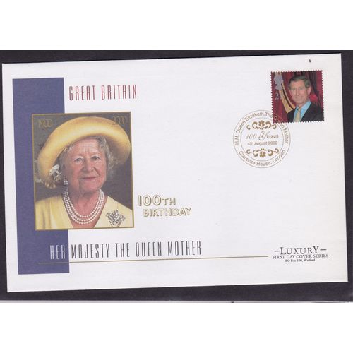 GB 2000 QUEEN MOTHER 100th BIRTHDAY PRINCE CHARLES STAMP ON UNADDRESSED FDC