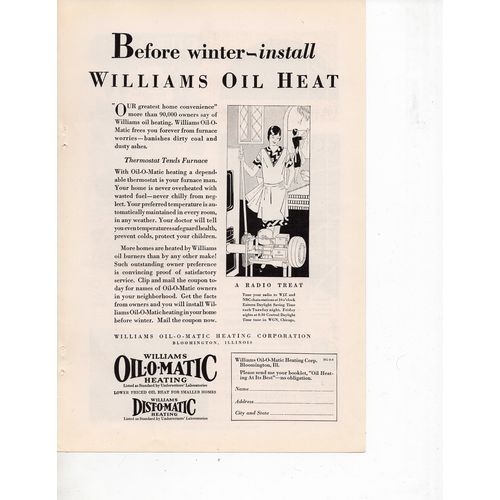 Williams Oil-O-Matic Heating Full Page Print Ad September 1929