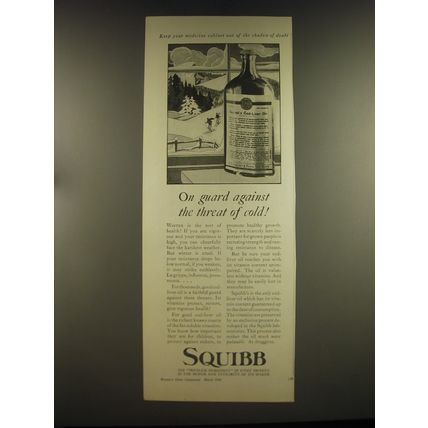 1926 Squibb Cod-Liver Oil Ad - On guard against the threat of cold