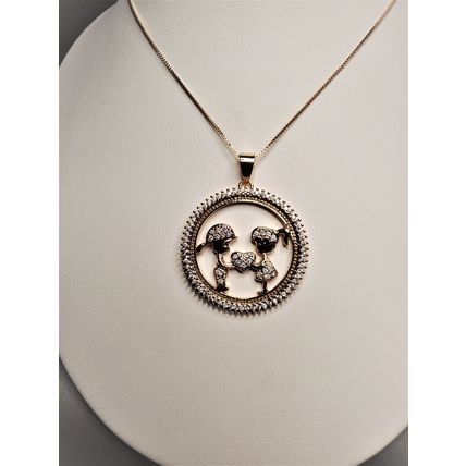 Mother's Day Necklace - Boy & Girl Holding Heart in Circle of CZ