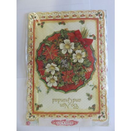 To Nan And Grandad Christmas Flowers Holly And Grandad Portrait Vantage Card