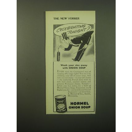 1948 Hormel Onion Soup Ad - Celebrating tonight?