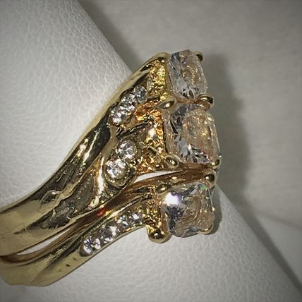 Ring Set Wedding Engagement Gold Plated Crystal #110 USA Selleri