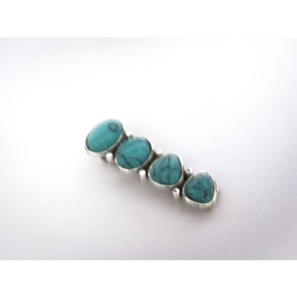 Smaller turquoise blue stone and silver metal alligator hair clip medium thin