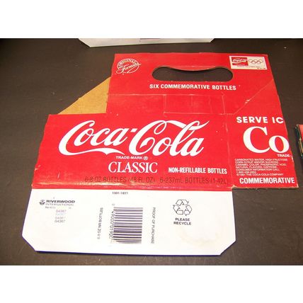 COCA COLA BARCELONA '92 OLYMPICS 6-8oz BOTTLE CARDBOARD CARRIERS (3) + CHRISTMAS