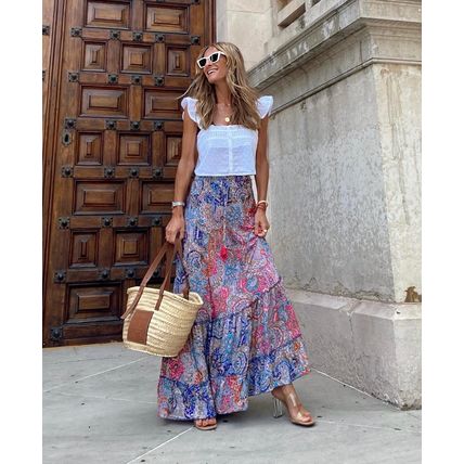 Fashionable Summer, Women's Printed, Long Skirt, Ruffled