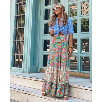 Fashionable Summer, Women's Printed, Long Skirt, Ruffled