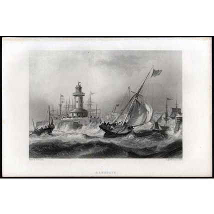 RAMSGATE 1851 Edward William Cooke - William Finden VICTORIAN PRINT