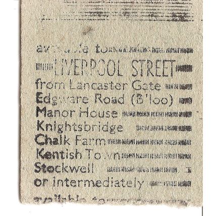 London Transport Rapidprinter Ticket - One Station on back to Liverpool Street