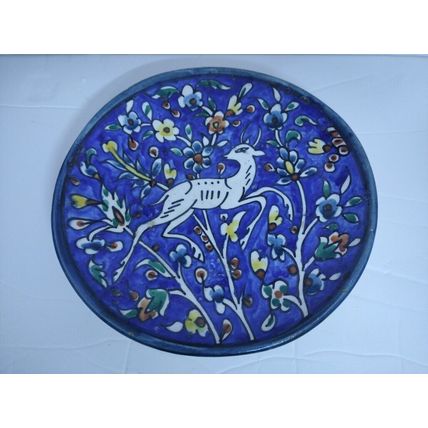 Vtg 50s Jerusalem Armenian Balian Signed Hand-Painted Thick Ceramic Plate, 18 cm