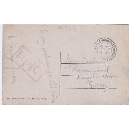 Namur Boulevard ad Aquam Belgium Postcard posted 1919 Field Post Office 116