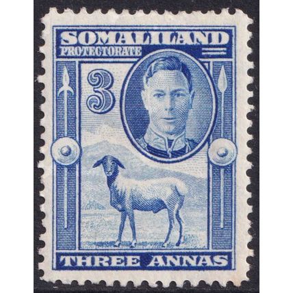 Somaliland Protectorate KGVI 1942 3a Bright Blue Sheep SG108 Mint MH