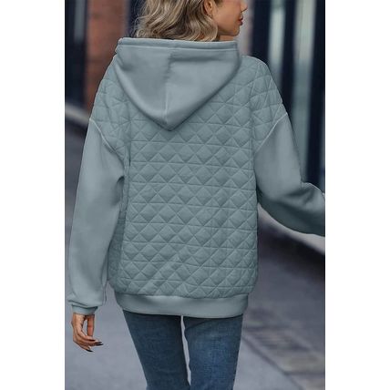 Light Grey Drop Shoulder Quilted Patchwork Kangaroo Pocket Hoodie