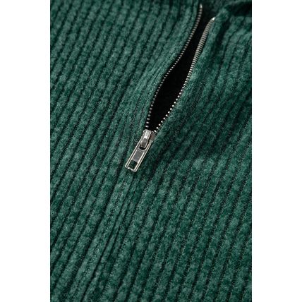 Evergreen Ribbed Zip Up Front Drawstring Hoodie