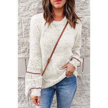 White Pilling Detail Patterned Sleeve Sweater