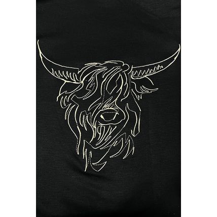 Black Western Bull Head Embroidered Pattern T Shirt