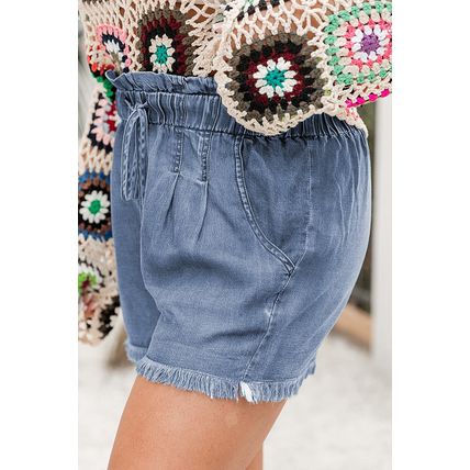Dusk Blue Raw Hem Lace-up High Waist Plus Size Denim Shorts