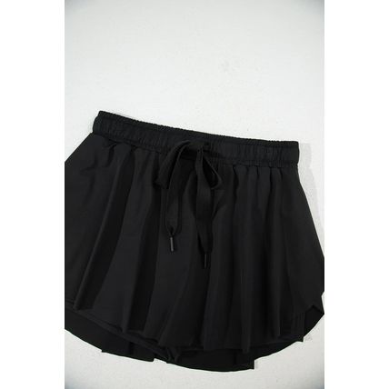 Black Drawstring High Waist Lined Tennis Skorts
