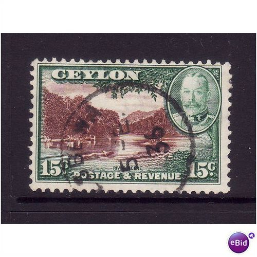 CEYLON 1935 SG373 15c RED BROWN AND GREEN FINE USED