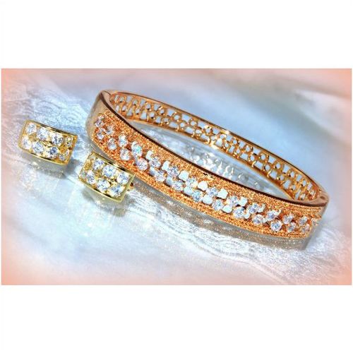 Elegant Crystal Topaz Gold Plated Hinged Bracelet Earring Set Jewellery 436