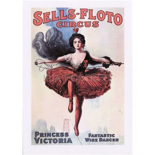 Postcard Poster Art Sells Floto Circus Princess Victoria High Wire