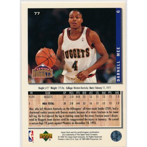 1994-95 Upper Deck Collector's Choice #77 Darnell Mee Denver Nuggets