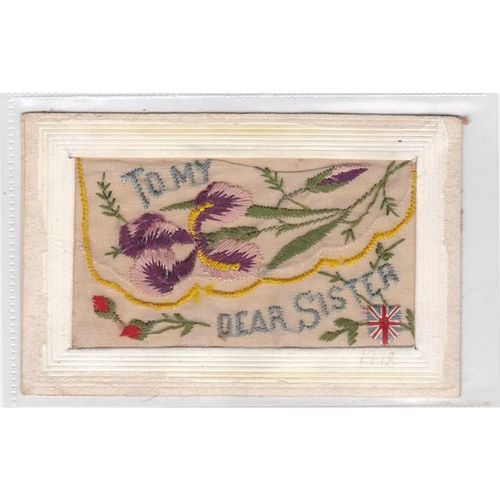 Patriotic Silk Postcard Showing Flowers To My Dear Sister (SIL560)