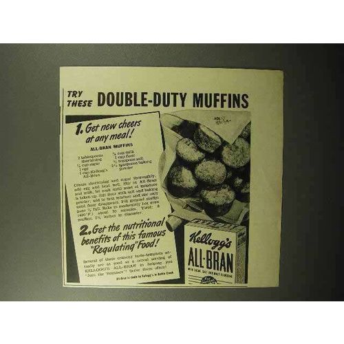 1943 Kellogg's All-Bran Cereal Ad - Double-Duty Muffins