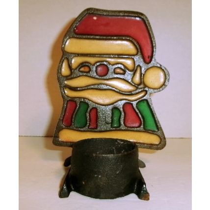 VTG Cast Iron Faux Stained Glass Santa Clause Tea Light Candle Table Decoration