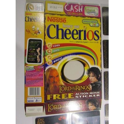 Nestle 2002 Cheerios LOTR Lord of the Rings Cereal Box & Set of 6 Sticker Cards