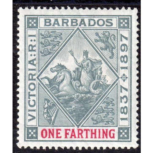 1897 BARBADOS Sg116 1/4d GREY & CARMINE (WHITE PAPER) VL/M/MINT (G149)