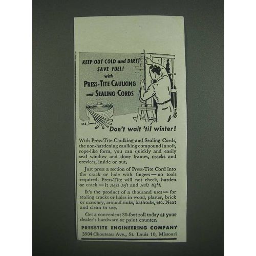 1946 Presstite Engineering Caulking and Sealing Cord Ad