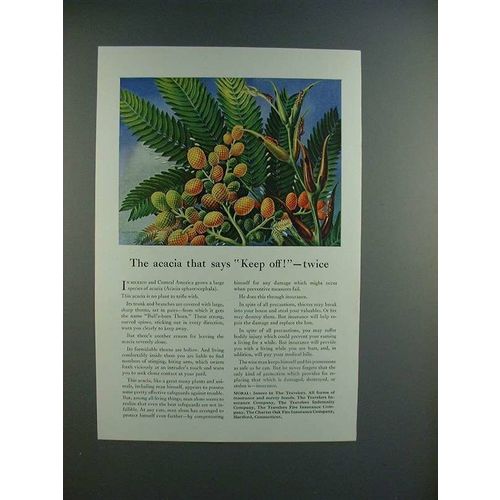 1946 Travelers Insurance Ad w/ Acacia - Keep Off!