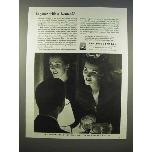 1946 Prudential Insurance Ad - Is your Wife a Gemini?