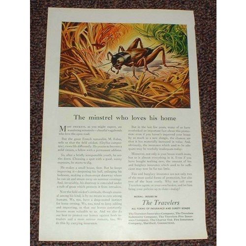 1946 Travelers Insurance Ad - Minstrel Who Loves Home!!