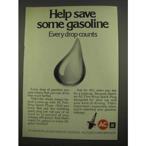 1974 AC Fire-Ring Spark Plugs Ad - Save Some Gasoline