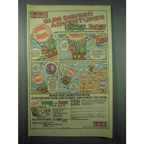 1987 Brach's Gum Dinger Pops Ad - Gumby, Pokey