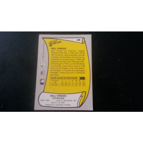1988 Pacific Baseball Legends Card # 049 Bill Virdon Autograph Pirates