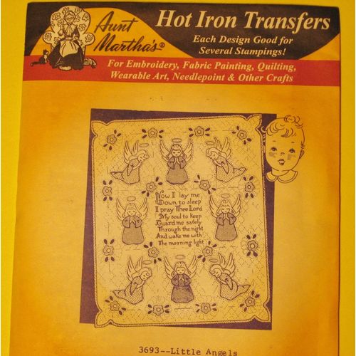 Aunt Martha's Iron Transfer 3693 Little Angels with Saying Crafting Embroidery