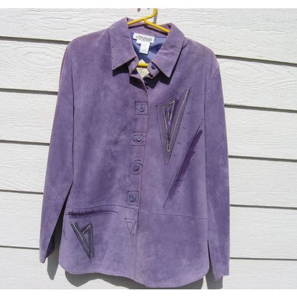 Womens Art Wear Leather Shirt Jacket Small 40 Chest Purple Expressions Leslie
