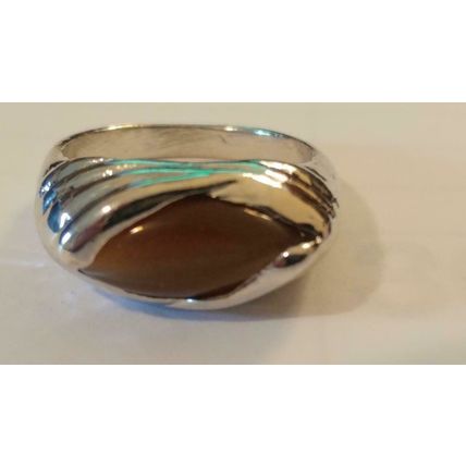 Honey Tiger Eye Ring Silver Overlay Natural Tiger Eye Stone 14x10mm Size 8