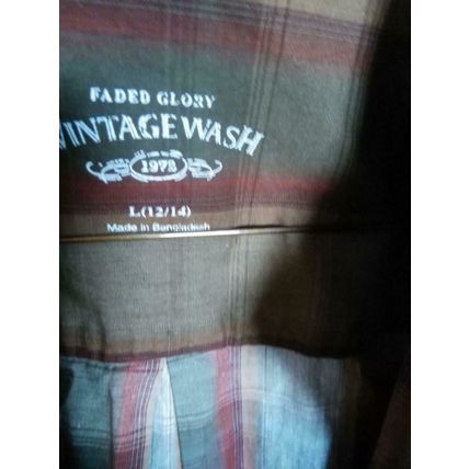Faded Glory Shirt, Long Sleeves, Shades of Green, L(12/14)
