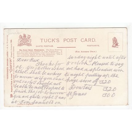 Ferry Hotel Windermere Tuck's Oilette Henry B Wimbush Art Postcard 7285