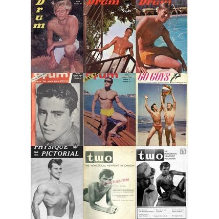 Go Guys, Two, Physical Pictorial (Physique) & Drum vintage gay magazines. Mature