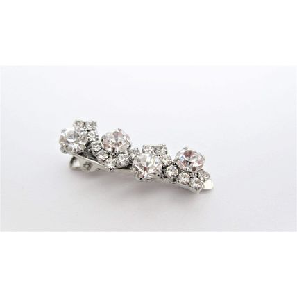 Small silver metal and clear crystal alligator hair claw clip for thin fine hair