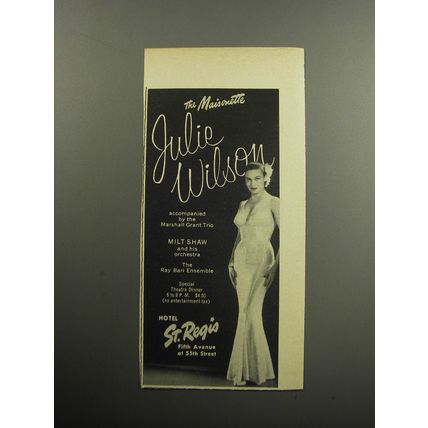 1957 Hotel St. Regis Advertisement - The Maisonette Julie Wilson