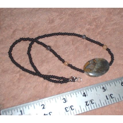 Natural Polished Stone Necklace in tan & black