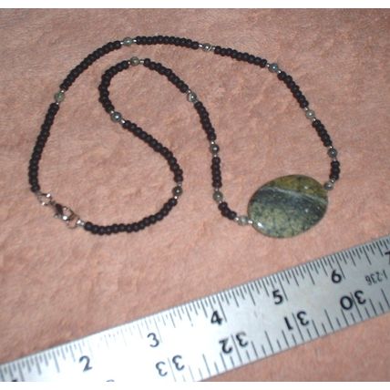 Natural Polished Stone Necklace, Green Jasper